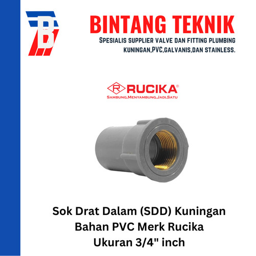 [EZR.2700042] Sok Drat Dalam (SDD) Kuningan 3/4" inch PVC Rucika