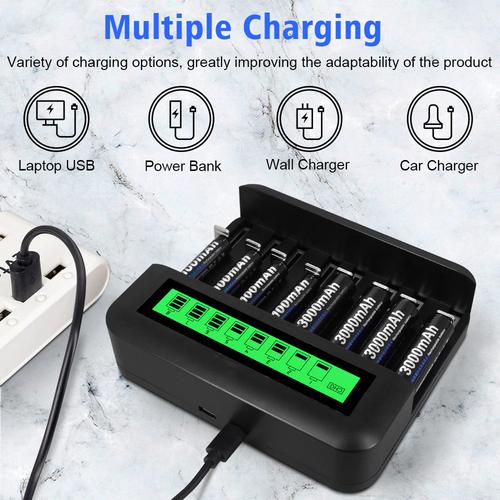 [EZO.1000272] Smart Charger 8 Slot Baterai AA AAA C D SC Micro USB Type C Battery