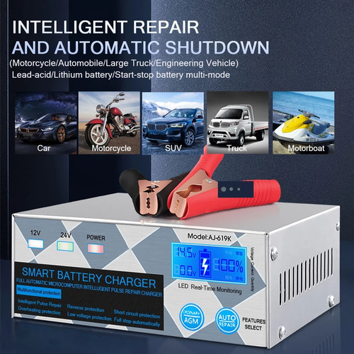 [EZO.1000341] AJ-619K Charger Aki Mobil Motor 260W 12V 24V 6-400AH Lead Acid Accu