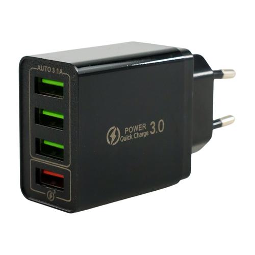 [EZO.1000387] Charger 4 USB Port Fast Charging QC 3 48W Indikator LED Hitam Cas HP