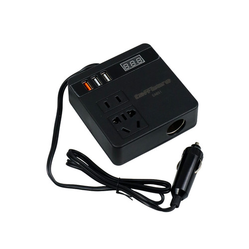 [EZO.1000530] Charger Mobil DC 12V 24V ke AC 110V 220V 150W 3 USB Adaptor Lighter HT