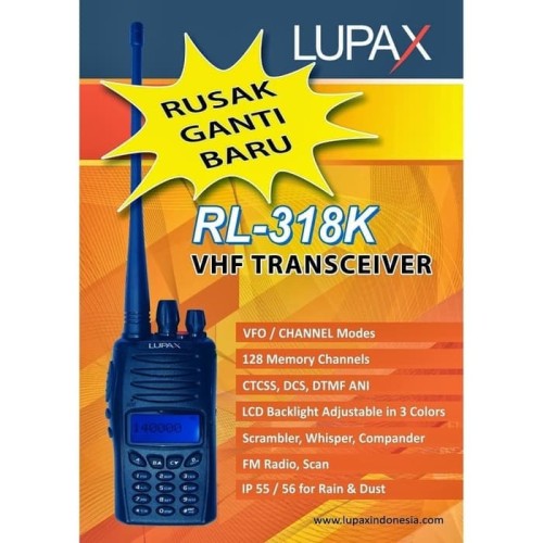 [EZO.1001381] Lupax RL-318K Handie Talkie VHF Garansi Tahan Hujan dan Debu RL318