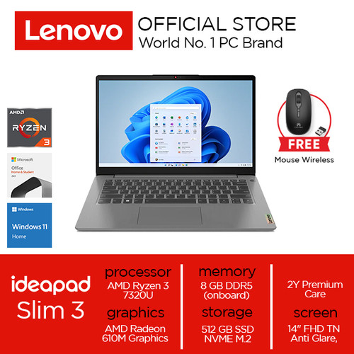 [EZO.2000023] Lenovo IdeaPad Slim 3 14AMN8 Ryzen 3 7320U 8GB 512GB W11 OHS