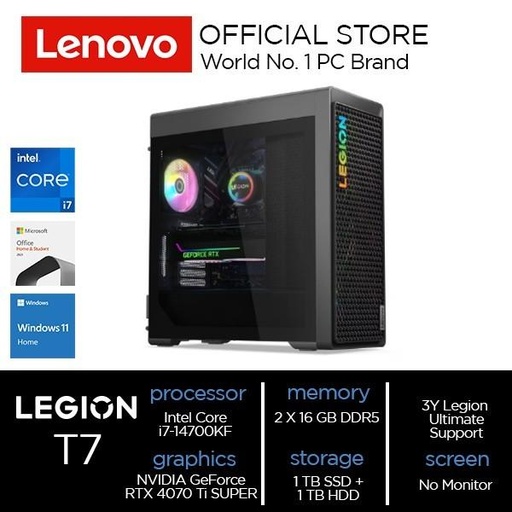 Lenovo Legion T7 34IRZ8 Core i7-14700KF 32GB 1TB SSD 1TB HDD W11 OHS RTX 4070 Ti SUPER 16GB