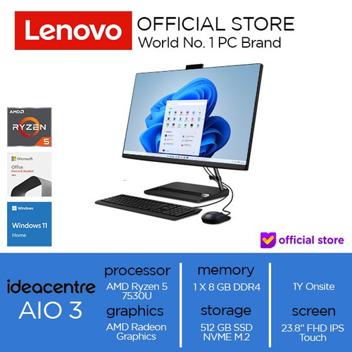 [EZO.2000718] Lenovo IdeaCentre AIO 3 24ALC6 Ryzen 5 7530U 8GB 512GB W11+OHS Touch