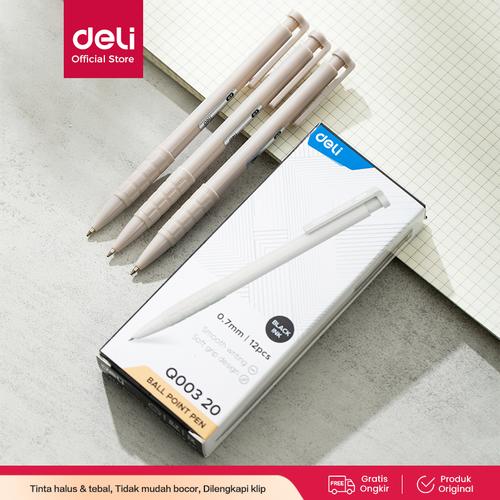 [EZO.7001328] Deli Bolpoin, Pulpen - 0.7mm Hitam/Black 12 PCS/BOX EQ00320