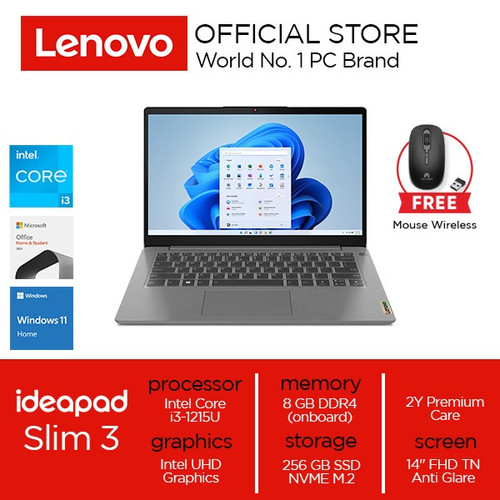 [EZO.2000310] Lenovo IdeaPad Slim3i 14IAU7 Core i3-1215U 8GB 256SSD Win11 OHS