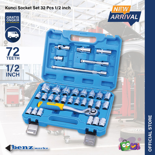 [EZM.5300043] Kunci Socket Set 32PCS 1/2" inch 72 Teeth Handle / Kunci Sok / Shock