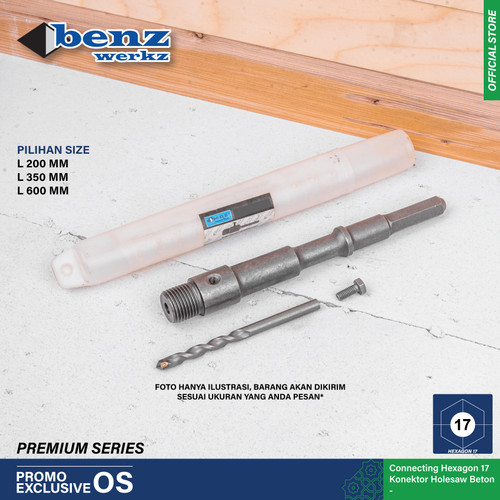 Konektor Sambungan Bor Beton HEX 17 Hollow Drill Core L 200mm