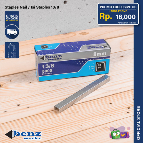 [EZM.5300152] Isi Staples Tembak R23 13/8 8 mm / Staples Nail 5000 Pcs Benz Werkz