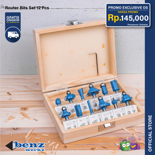 [EZM.5300222] Mata Router / Profil / Trimmer Set Router Bit Set 12 Pcs 1/4"