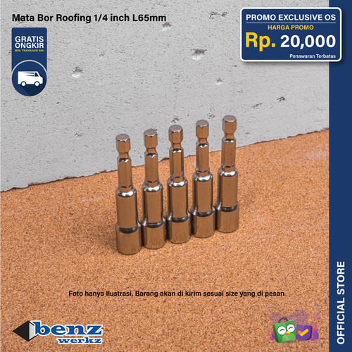 [EZM.5300229] [5Pcs] Kunci Baut Roofing Hex Nut ¼" x L65mm / Magnetic Nut Setter