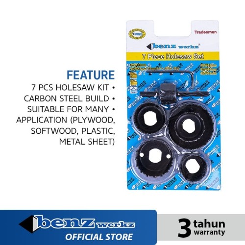 [EZM.5300235] Holesaw Kit Set 7 Pcs / Mata Bor Kayu Plong HSS Benz Werkz