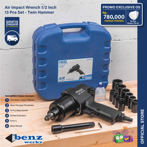 [EZM.5300263] Mesin Kunci Pas Angin 1/2" Kits / Twin Hammer By Benz Werkz