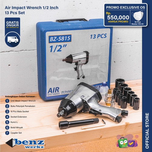 [EZM.5300266] Mesin Kunci Pas Angin 1/2" Kits Set / Air Impact Wrench by BENZ