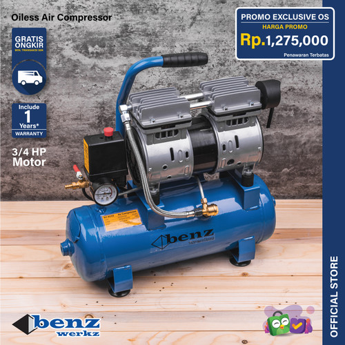 [EZM.5300265] Mesin Kompresor Oiless 9L 3/4 HP / Oiless Air Compressor Benz Werkz