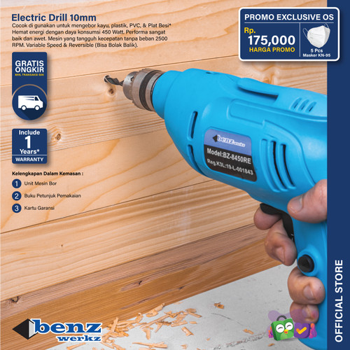 [EZM.5300412] Mesin Bor Besi Kayu 10 mm / Electric Drill Benz Werkz