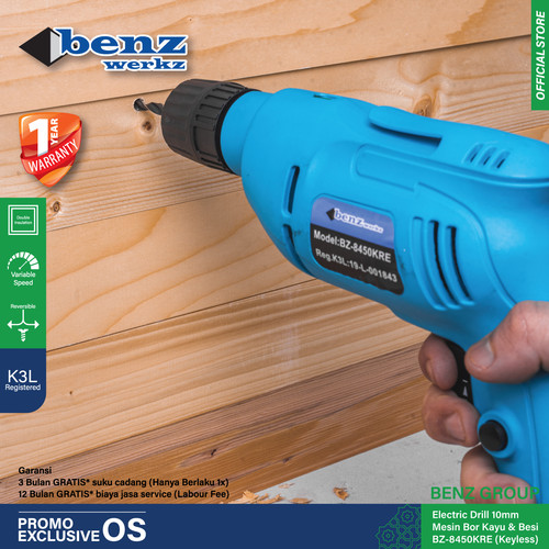 [EZM.5300413] Mesin Bor Besi Kayu 10 mm Keyless / Electric Drill Benz Werkz