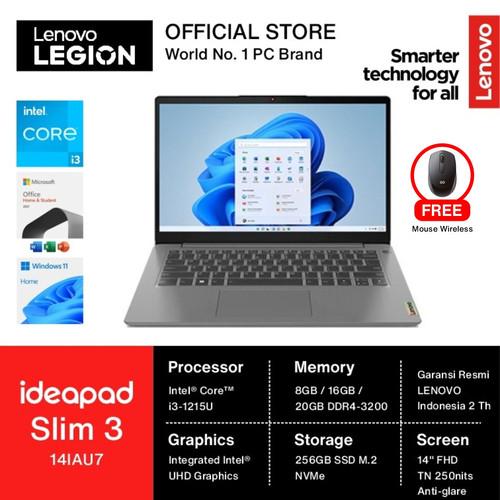 [EZO.2400199] LENOVO IdeaPad Slim 3 14IAU7 i3-1215U 256GB 14" FHD Intel UHD W11 OHS