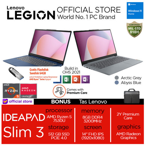 [EZO.2400200] Lenovo Ideapad Slim 3 14 Ryzen 5 7530U 8GB 512SSD W11+OHS 14.0FHD BLIT