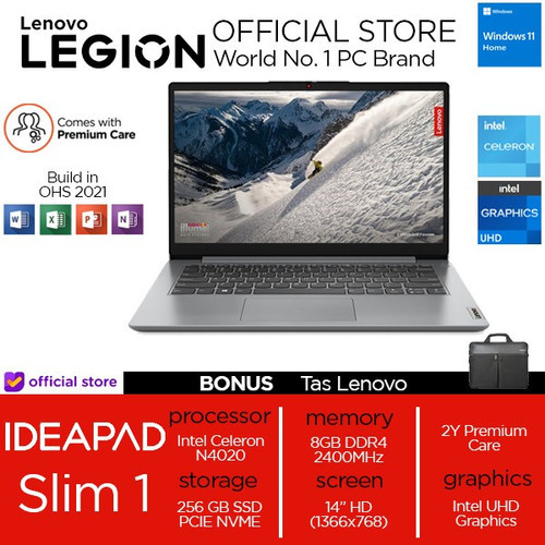 [EZO.2400212] Lenovo Ideapad Slim 1 14 N4020 4GB 256SSD W11+OHS 14.0 2YR 2NID
