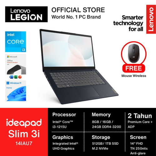 [EZO.2400215] Lenovo Ideapad Slim 3i 14 i3 1215U 8GB 512SSD W11+OHS 14.0FHD 2YR