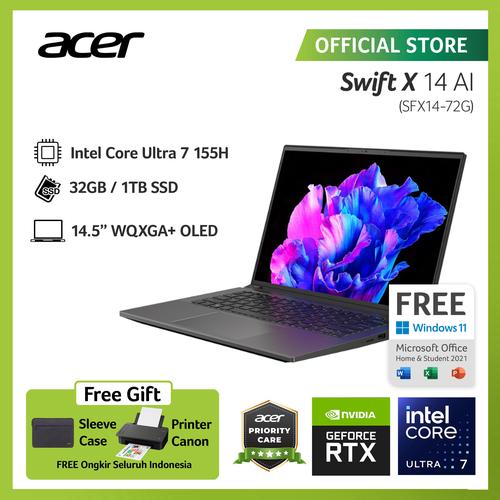 [EZO.2100056] Acer Swift X 14 With AI SFX14-72G-79PY 14.5" OLED Intel Core Ultra 7 155H NVIDIA GeForce RTX 4050 32GB RAM 1TB SSD