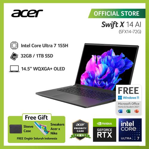 [EZO.2100057] Acer Swift X 14 With AI SFX14-72G-70K8 14.5" OLED Intel Core Ultra 7 155H NVIDIA GeForce RTX 4060 32GB RAM 1TB SSD
