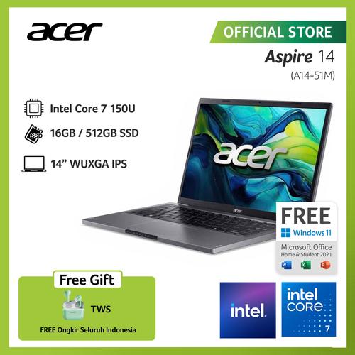 [EZO.2100111] Acer Aspire 14 A14-51M-70C1 Intel Core 7 150U Intel Graphics (96 EU) 16GB RAM 512GB SSD