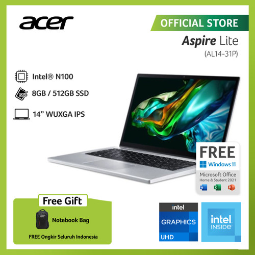 [EZO.2100133] ACER ASPIRE LITE AL14-31P-C0G4 14" WUXGA N100 8GB 512GB SSD SLV WIN 11