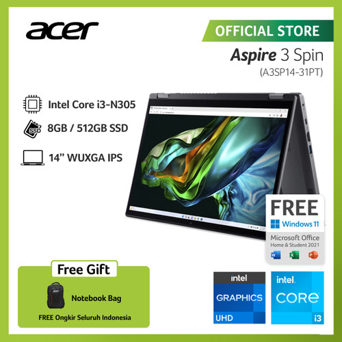 [EZO.2100152] ACER ASPIRE 3 SPIN 14 A3SP14-31PT-35GN 14 INTEL I3-N305 RAM 8GB 512G