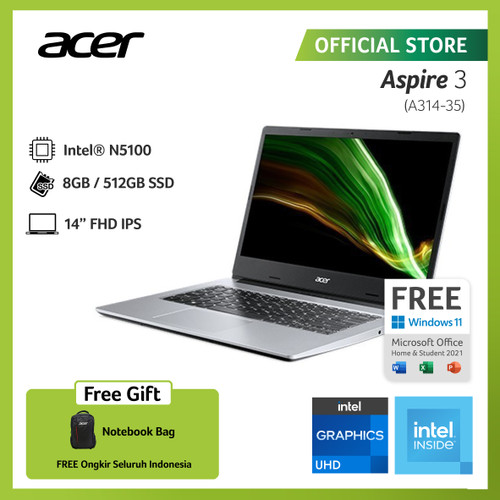 [EZO.2100162] ACER LAPTOP ASPIRE 3 A314-35-C6QB 14FHD INTEL N5100 RAM 8G 512G W11