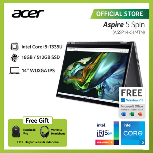 [EZO.2100180] ACER ASPIRE 5 SPIN 14 A5SP14-51MTN-58F6 14" I5-1335U RAM 16GB 512G