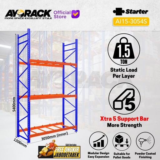 [EZO.8800054] AYORACK PALLET RACKING 1.5 TON AI15-3054S RAK GUDANG HEAVY DUTY 5.4 METER