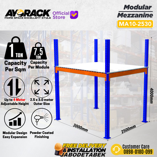 MODULAR MEZZANINE AYORACK MA10-2530S RAK PANGGUNG MEZANINE GUDANG 1TON