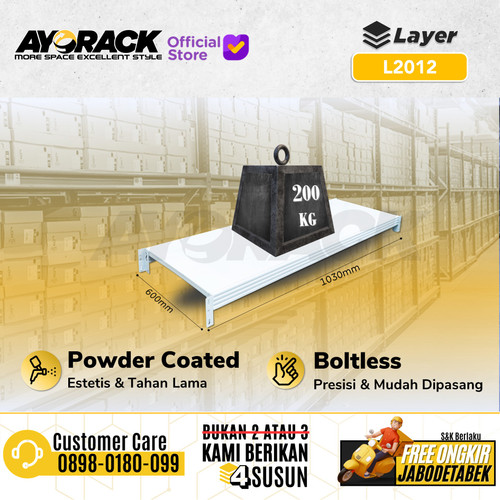 [EZO.8800068] LAYER RAK GUDANG AYORACK L2012 1.2 METER - AMBALAN RAK BESI 200KG