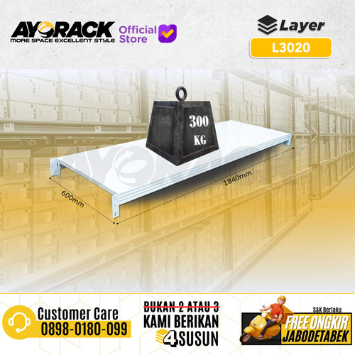 [EZO.8800100] LAYER RAK GUDANG AYORACK 300KG 2 METER L3020 - AMBALAN BESI RACK AL3