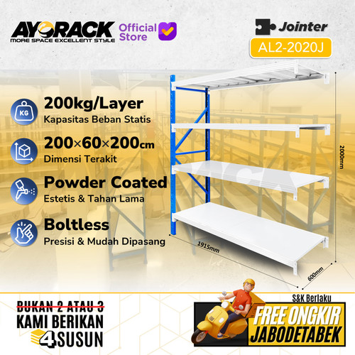 [EZO.8800105] RAK GUDANG JOINTER 4 LAYER 2 METER AYORACK AL2-2020J LIGHT DUTY 200KG