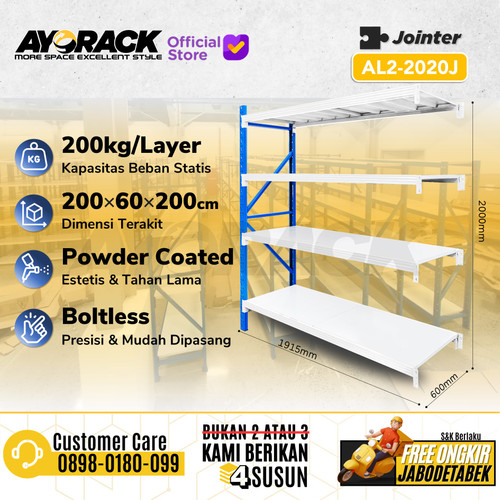 [EZO.8800105] RAK GUDANG JOINTER 4 LAYER 2 METER AYORACK AL2-2020J LIGHT DUTY 200KG