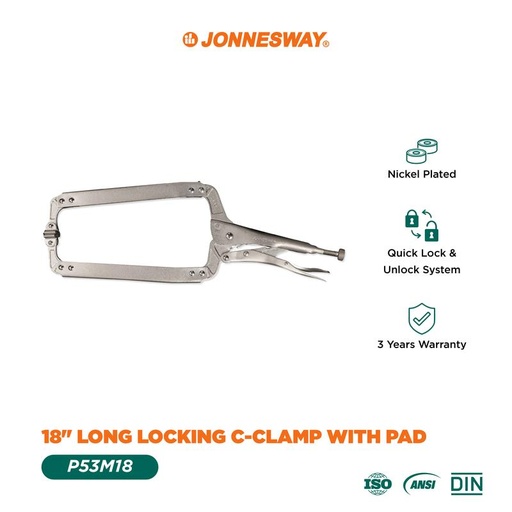 [P53M18] 18" LONG LOCKING C-CLAMP WITH PAD ( P53M18 )
