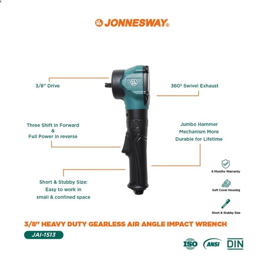 [JAI-1513] Jonnesway 3/8" SQ.DR HEAVY DUTY GEARLESS AIR ANGLE IMPACT WRE JAI-1513