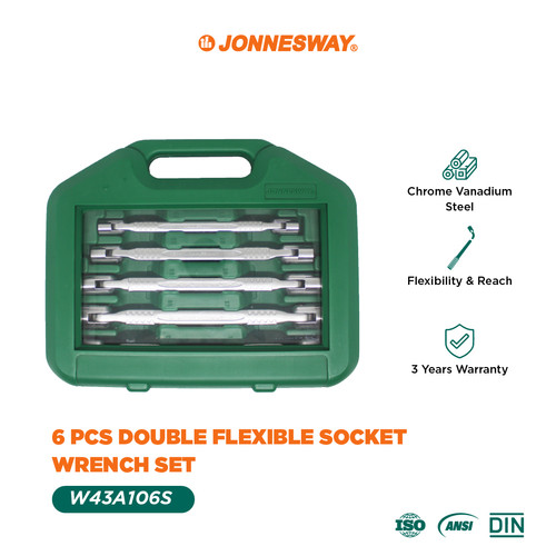 [W43A106S] Jonnesway 6Pcs Kunci Busi DOUBLE Flexible Socket Wrench Set - W43A106S