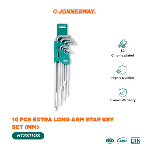 [H12S110S] Jonnesway 10 Pcs Extra Long Arm Star Key Set Kunci Momen - H12S110S