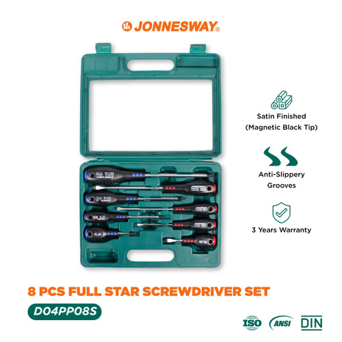 [D04PP08S] Jonnesway 8 Pcs Set Obeng Full Star Screwdriver Set - D04PP08S