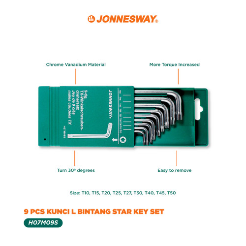 [H07M09S] Jonnesway 9 Pcs Kunci L Sort Bintang Star Key Set - H07M09S