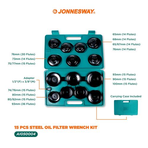 [AI050004] Jonnesway 15 Pcs Steel Oil Filter Wrench Kit - AI050004