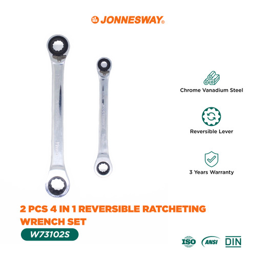 [W73102S] Jonnesway 2 Pcs Kunci Ring Pas Set Reversible Rachet 4 In 1 - W73102S
