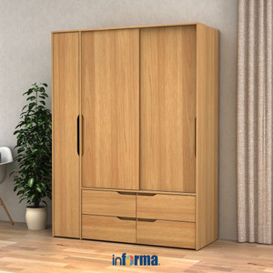[EZO.0602466] Informa Magno Lemari Pakaian 3 Pintu - Cokelar Euro Oak Wardrobe Storage Kabinet Tempat Simpan Baju Lemari Pintu Ayun Tarik Aesthetic