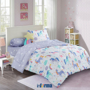 [EZO.0602014] Informa 120X200 cm Set 4 Pcs Seprai Double Katun Yarn Dyed Anzu - Biru Sprei Seprai Aesthetic Seprei Sheet Set Bed Sheet Aksesoris Tempat Tidur Set Sarung Bantal Sarung Guling