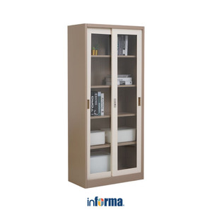 [EZO.0602609] Informa Kiev Lemari Arsip Kantor Metal Slide Glass - Cokelat Muda Lemari Kabinet Office Cabinet Penyimpanan Indoor Furniture Kantor Sekolah
